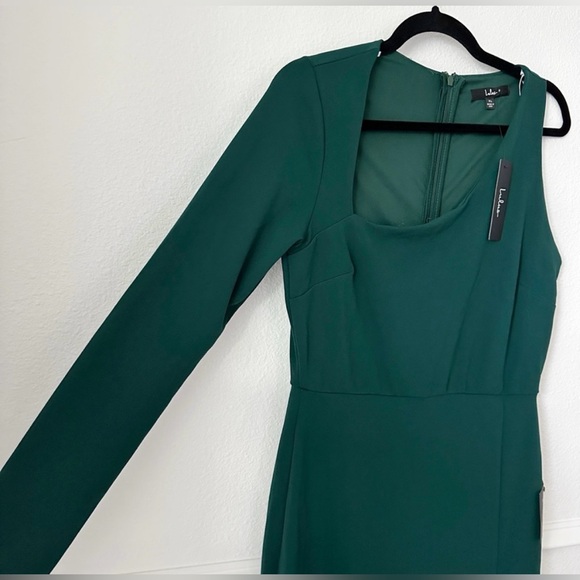 NWT Lulus Stunning Drama Asymmetrical Long Sleeve Midi Dress Emerald Green XL - Picture 5 of 6